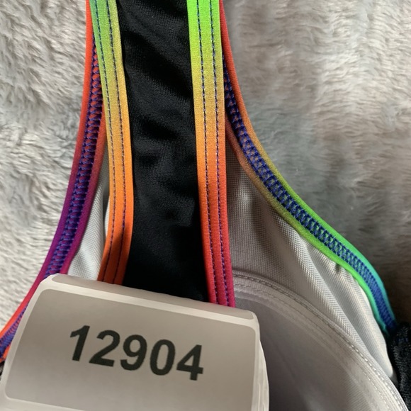 Swim Solutions Sport Womens Swimsuit 8 One Piece Black Rainbow Trip Zip Up Front - Picture 7 of 7